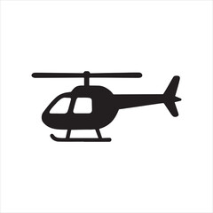 Simple Black and White Helicopter Icon Silhouette for Design and Aviation Themes