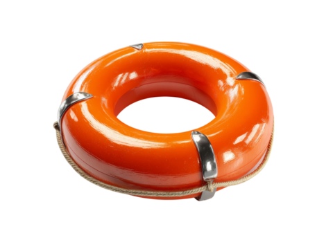 Bright orange life preserver ring safety equipment, Isolated On Transparent Background, Png