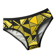 Stylish patterned female underwear showcasing an artistic yellow and black geometric design in a modern aesthetic.