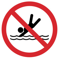 No swimming sign, diving prohibited, warning, red circle, safety concept