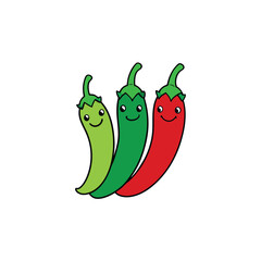 Chili peppers red and green playful vegetable mix Vector illustration