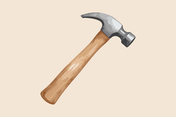 Claw Hammer Vector Illustration with Wooden Handle