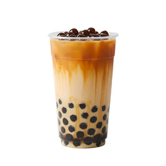 Brown Sugar Boba Milk Tea in a Clear Cup isolated on transparent background