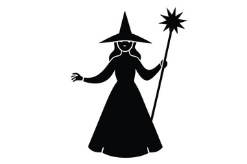 witch with glowing wand vector icon