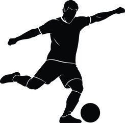 Naklejka premium Black silhouette of a male soccer player kicking a ball football