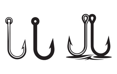 Three Black Fishing Hooks Illustration Single Double Hook Bait Tackle Design vector