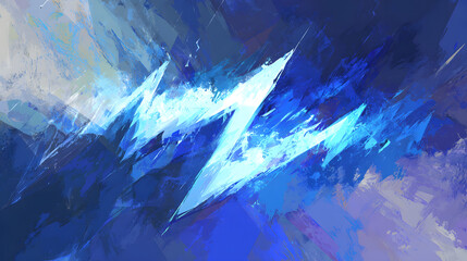 Abstract blue and white digital painting with sharp, jagged shapes.