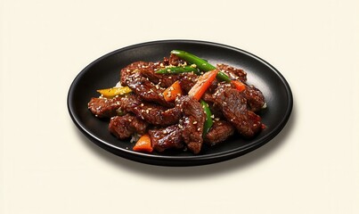 Fototapeta premium Grilled marinated Bulgogi beef with vegetables served on black plate