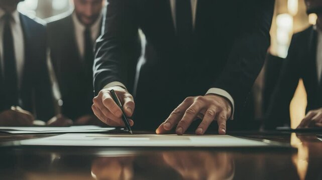 Businessman signing contract at formal meeting table