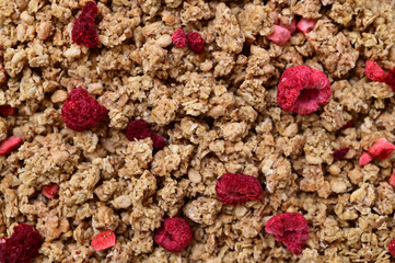 granola with freeze-dried with berries raspberries and strawberries
