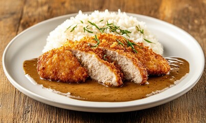 Katsu curry with rice on white plate delicious japanese cuisine