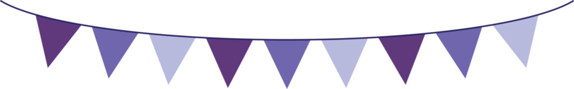 Bunting Banner with Triangle Shape Flags - Decorative bunting banner in shades of purple hung on a thin string