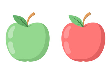 apple illustration isolated on white background. Ripe fruit, halves and slices. Harvest. Food illustration.