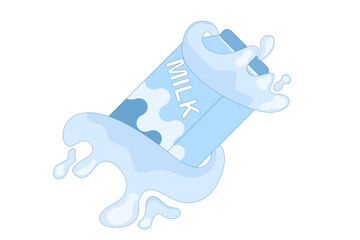 Milk and Glass Cartoon Concept. Milk Drink icon, full or empty container with milk splash, Milk drops and splashes. flat design illustration.