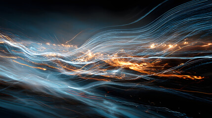 Abstract image of flowing light trails, creating a dynamic and ethereal visual effect.