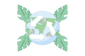 recycling concept, zero waste living with sustainability elements. Ecology or renewable energy. saving the world from climate change or global warming, sustainable green movement with recycling symbol