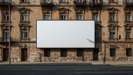 Blank Billboard on Ornate Historic Building Facade &ndash; Urban Heritage Scene