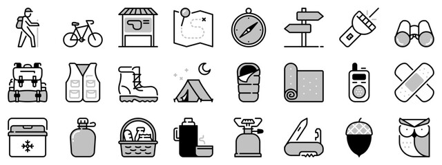 Icons in two tones  about trekking and biking.