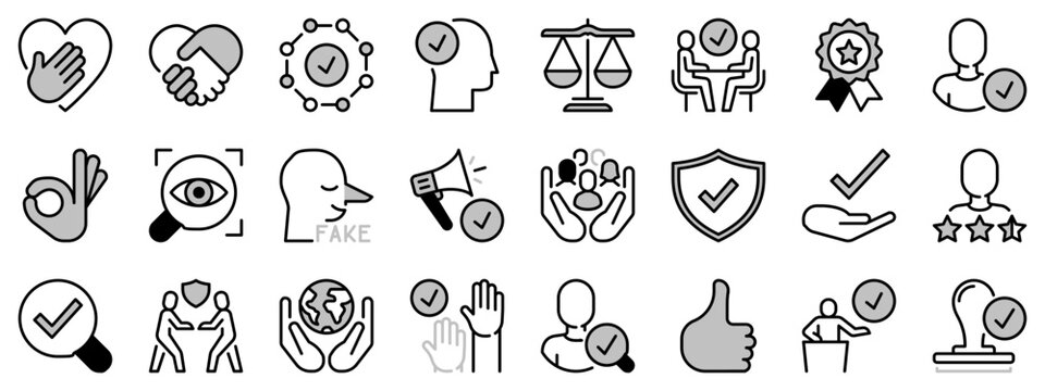 Icons in two tones about trust