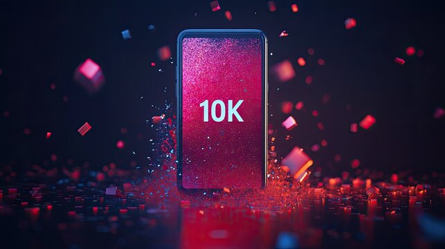 A stylish inspired depiction of graphic of a phone screen displaying 10k followers notification