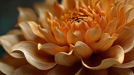 An eye-level close-up shot of a beautiful orange flower showcasing its intricate petal details.