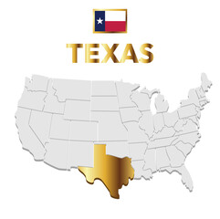 Obraz premium Map of Texas, a state of the United States of America.