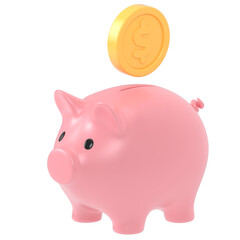Piggy Bank 3d render icon in cartoon plastic style minimal isolated on transparent white...