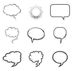 Pop Art Doodle Speech Bubble and Thought Cloud Collection Monochrome Sketch