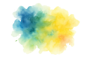 Fototapeta premium Watercolor blob blending vibrant blue, green, yellow hues into abstract artistic design against transparent background