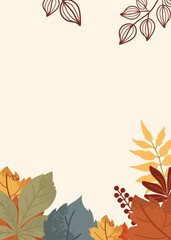 Thematic template surrounded by colorful autumn leaves on a warm beige background.  Ideal for fall-themed events.
