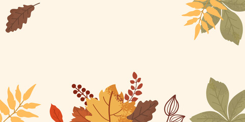 Vibrant autumn leaves in various colors surround the edges of the banner, creating a cozy atmosphere perfect for seasonal promotions or celebrations. Ideal for fall-themed events.