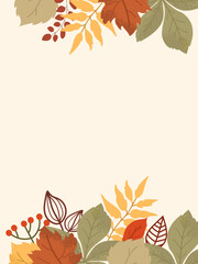 Thematic template surrounded by colorful autumn leaves on a warm beige background.  Ideal for fall-themed events.
