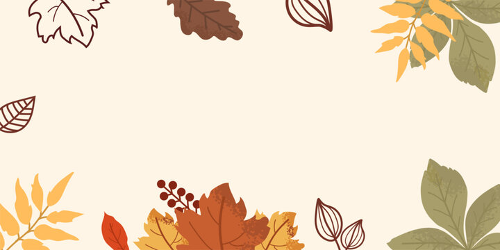 Vibrant autumn leaves in various colors surround the edges of the banner, creating a cozy atmosphere perfect for seasonal promotions or celebrations. Ideal for fall-themed events.