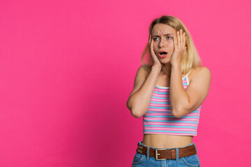 Sad young Caucasian woman feeling hopelessness loneliness, nervous breakdown, loses becoming...