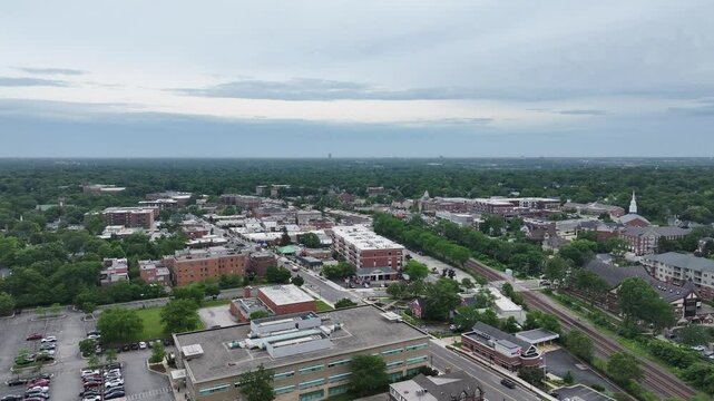 Aerial Drone View of Downtown Glen Ellyn, Illinois &ndash; Scenic Cityscape&rdquo;