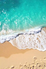 Sun-drenched sand, turquoise water, and the rhythmic crash of waves mark the peak of beach season Perfect for summer vacation imagery, travel brochures, and holiday websites , scenic, sky