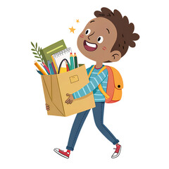 Student Holding School Kit and Smiling
