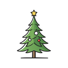 Obraz premium Festive Christmas Tree Icon with Star Topper and Decorative Ornaments on Black Background Illustration