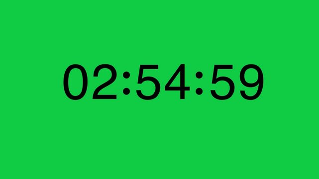 From 3 Minute to 2 Minute Black Digital Timer Counting Down on Green Screen Chroma Key