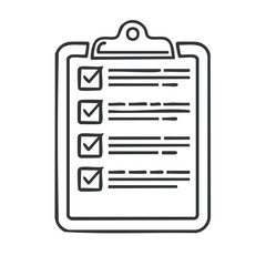 Outline Icon of Checklist on Clipboard with Checkmarks for Tasks, Plan, or Survey