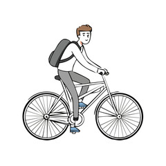 Obraz premium Person Cycling with Backpack on Black Background Illustration Style Graphic Asset Commuting Urban Lifestyle Sustainable Transport