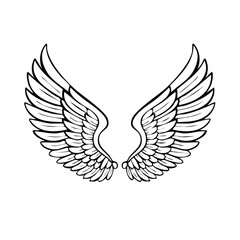 Obraz premium Detailed Line Art of Two Angel Wings Symbolizing Freedom on Black Background