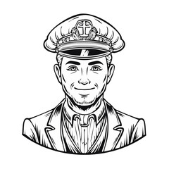 Man in Uniform with Decorative Hat Black and White Illustration Character Design Vector