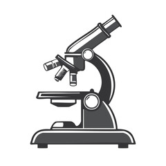 Gray Microscope Illustration on Black Background for Science Education Medical Research