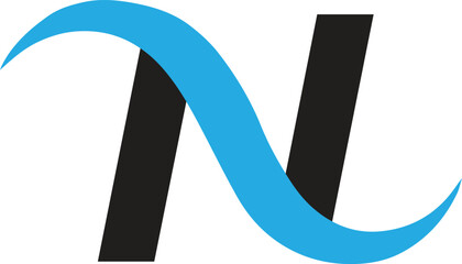 Modern N letter logo design with blue wave element