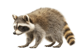 Fototapeta premium PNG Curious raccoon with bushy fur and striped tail on white background