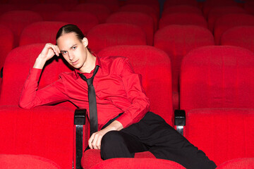 young man watching tv