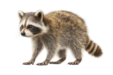 PNG Curious raccoon: detailed wildlife image with fluffy fur and striped tail