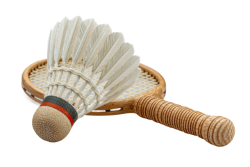 PNG Close-up of badminton racket with shuttlecock on white background