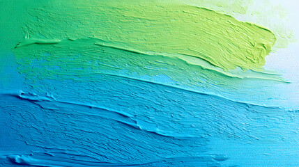 Abstract painting of teal, blue and green paint strokes.